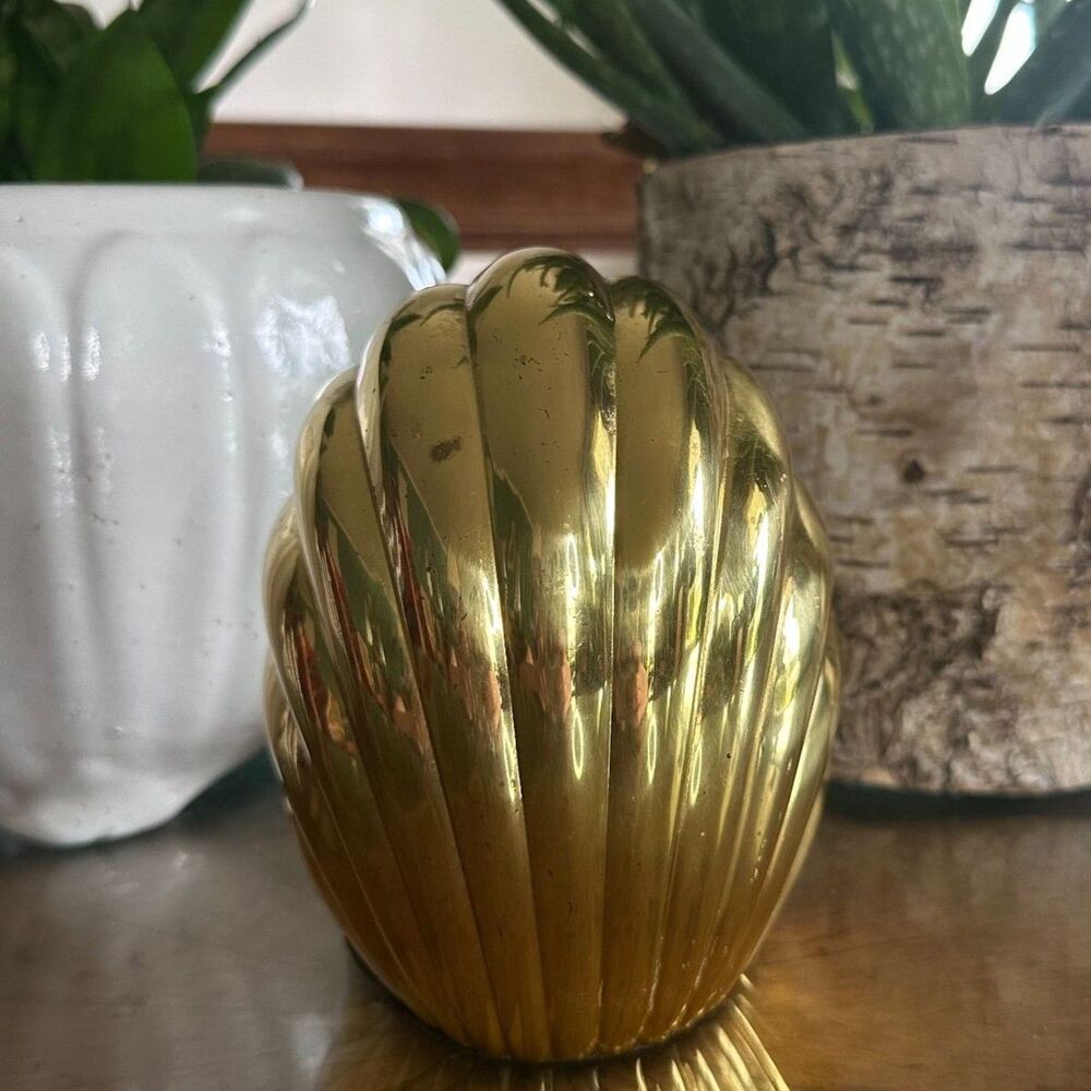 Vintage Solid Brass Shell Bookend | Nautical Beach Decor | Art Deco Style
